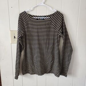 LAUREN Ralph Lauren Striped Long Sleeve Black & Gold Top Size XL